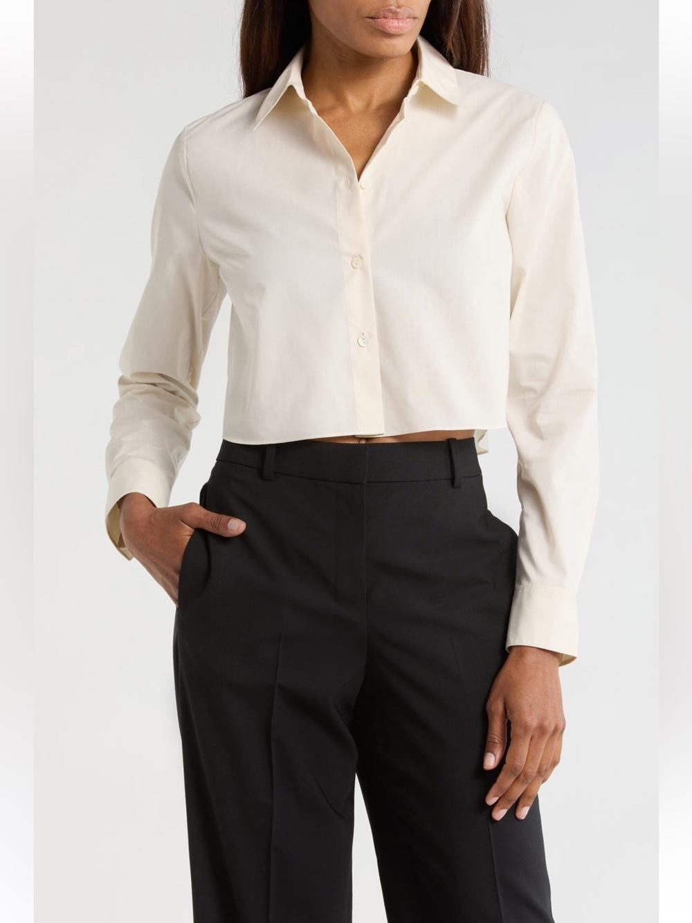 Theory Crop Poplin Button Up Shirt long sleeve eggshell cream XL NWT